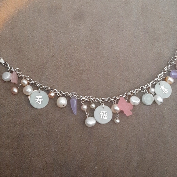 Beautiful sterling, jade & pearl bracelet - Picture 2 of 2